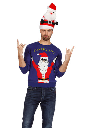 Wilbers & Wilbers Kersttrui Rocking Santa blauw