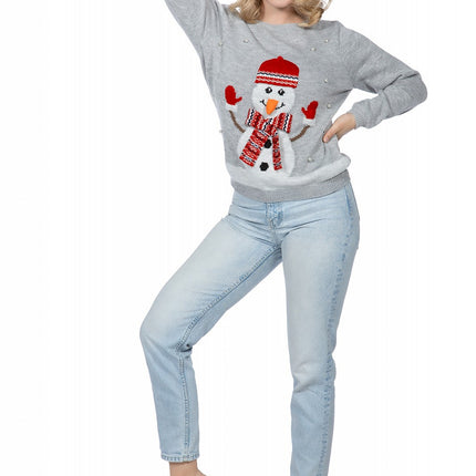 Wilbers & Wilbers Kersttrui sneeuwpop met parels