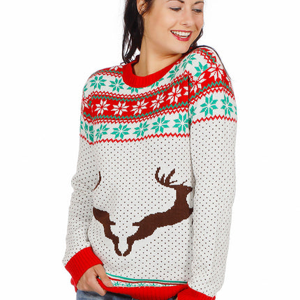 Wilbers & Wilbers Kersttrui wit met rendieren