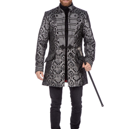 Wilbers & Wilbers Luxe carnavalsjas Brokaat Zwart Zilver Heren