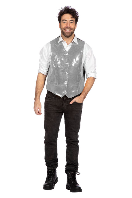 Wilbers & Wilbers Luxe Gilet Pailletten Zilver Heren