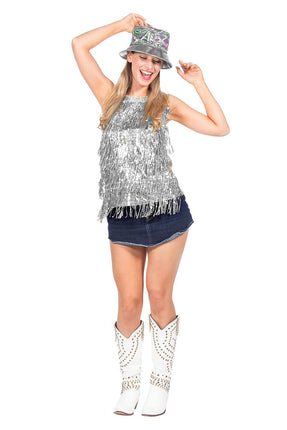 Wilbers & Wilbers Party Top Metallic Pailletten Franjes Zilver