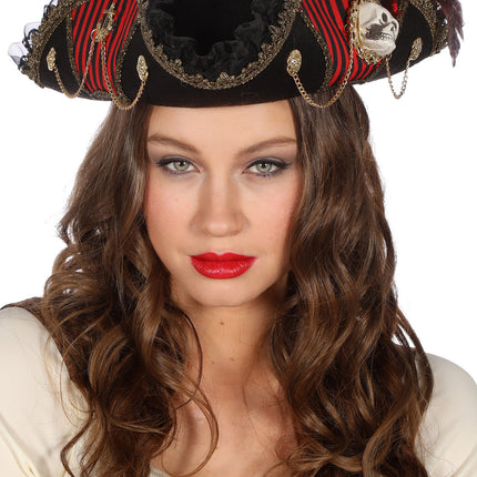 Wilbers & Wilbers Piraten Hoed Luxe Zwart Rood Dames