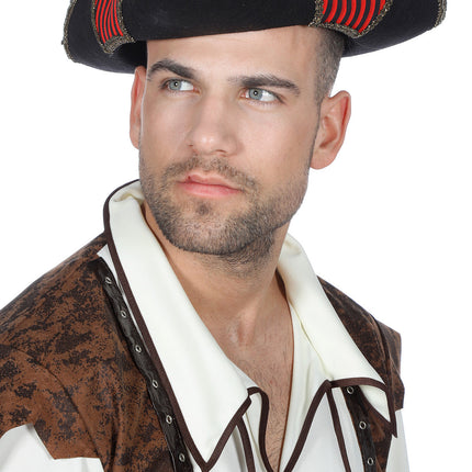 Wilbers & Wilbers Piraten Hoed Luxe Zwart Rood Heren