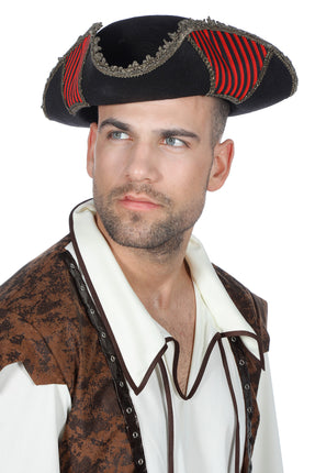 Wilbers & Wilbers Piraten Hoed Luxe Zwart Rood Heren