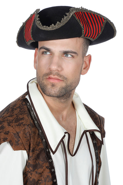 Wilbers & Wilbers Piraten Hoed Luxe Zwart Rood Heren