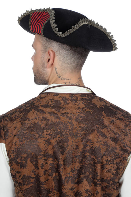 Wilbers & Wilbers Piraten Hoed Luxe Zwart Rood Heren