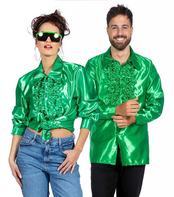 Wilbers & Wilbers Rouches Overhemd Satijn Groen