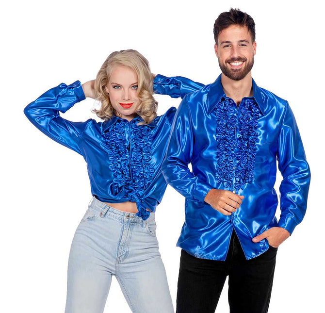 Wilbers & Wilbers Rouches Overhemd Satijn Kobalt Blauw