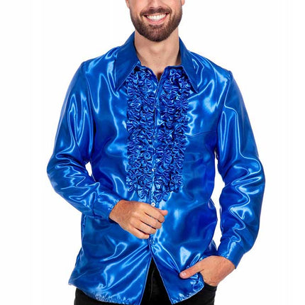 Wilbers & Wilbers Rouches Overhemd Satijn Kobalt Blauw
