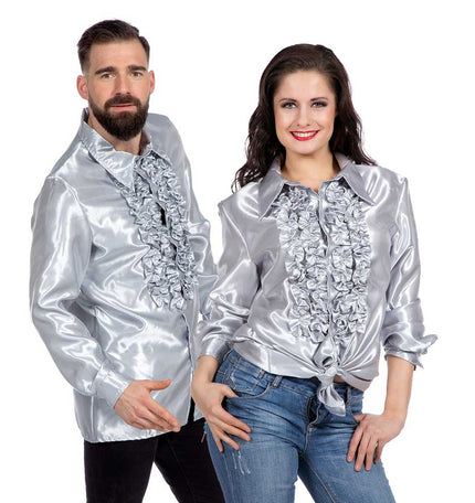 Wilbers & Wilbers Rouches Overhemd Satijn Zilver