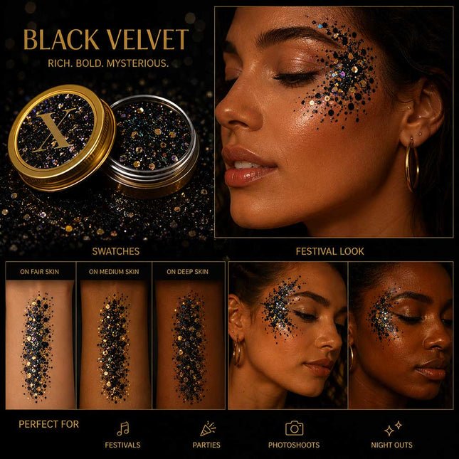 X-sins Black Velvet Luxe Gezicht en Body Glitters