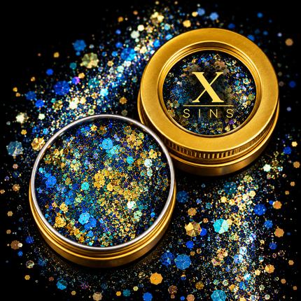 X-sins Blauw Goud Gezicht en Body Glitters 25 ml