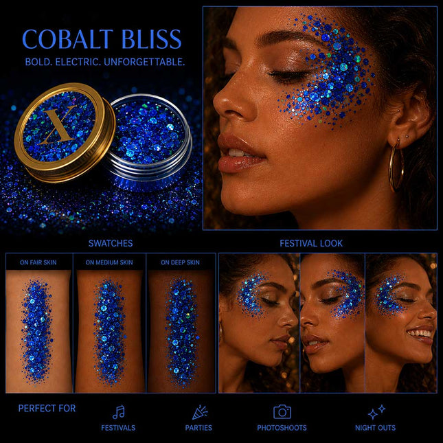X-sins Cobalt Bliss Gezicht en Body Glitters