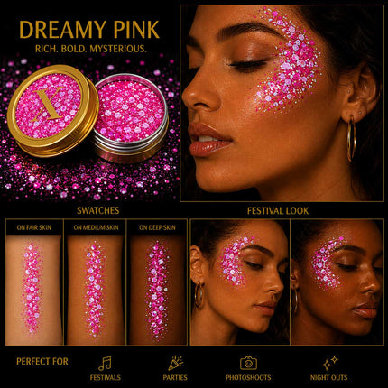 X-sins Dreamy Pink Gezicht en Body Glitters 25 ml