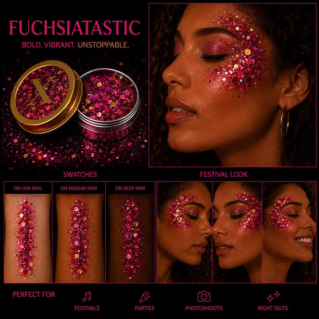X-sins Fuchsiatastic Gezicht en Body Glitters
