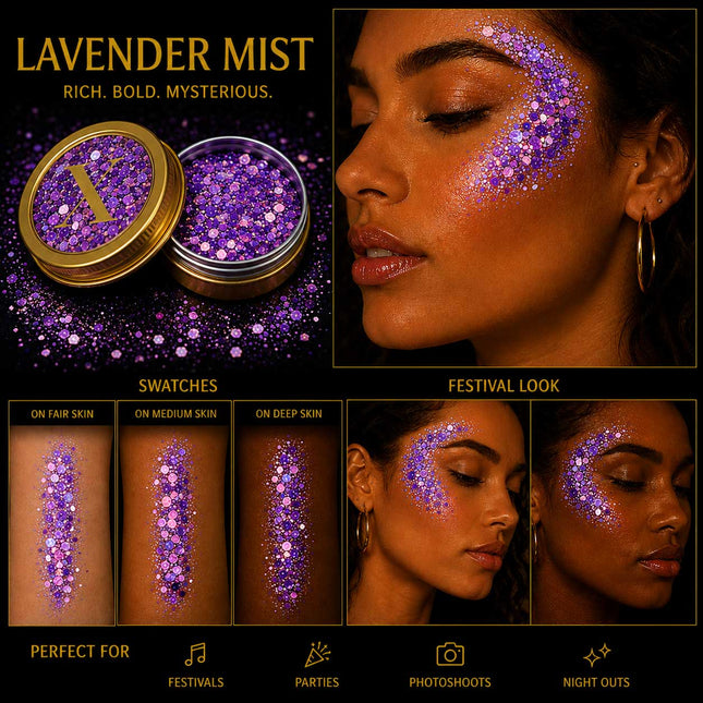 X-sins Lavender Mist Gezicht en Body Glitters 25 ml