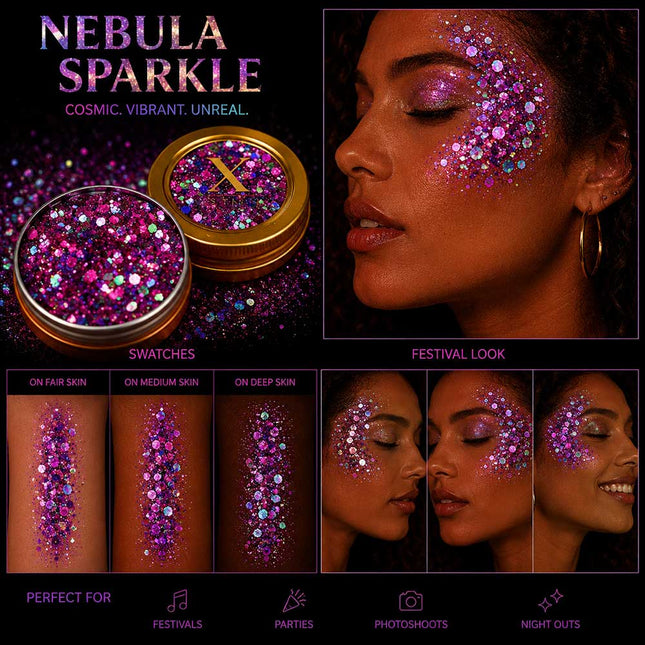 X-sins Nebula Sparkle Gezicht en Body Glitters