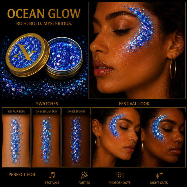 X-sins Ocean Glow Gezicht en Body Glitters 25 ml
