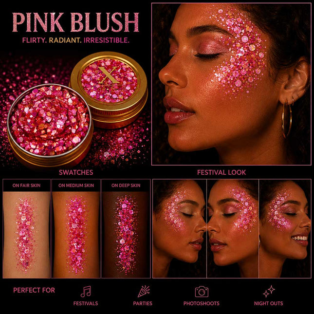 X-sins Pink Blush Gezicht en Body Glitters
