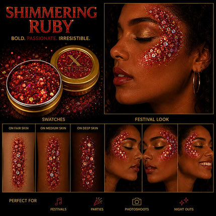 X-sins Shimmering Ruby Gezicht en Body Glitters 25 ml