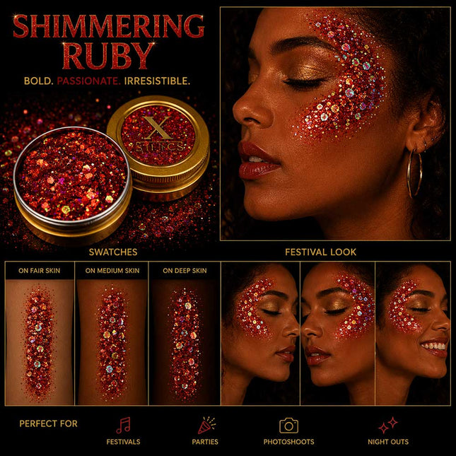 X-sins Shimmering Ruby Gezicht en Body Glitters