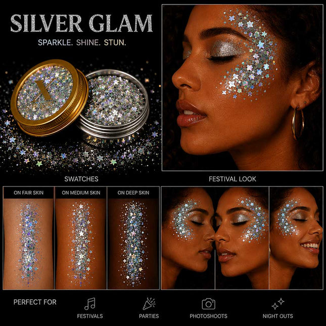 X-sins Silver Glam Gezicht en Body Glitters