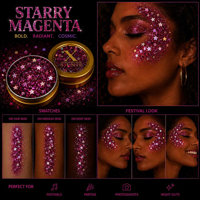 X-sins Starry Magenta Gezicht en Body Glitters