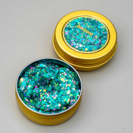 X-sins Turquoise Glow Gezicht en Body Glitters